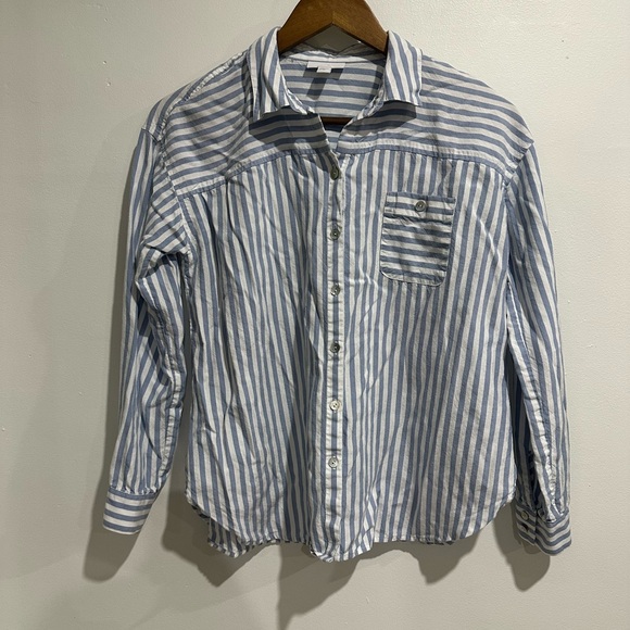 J. Jill Tops - J. JILL Blue Striped‎ Oversized Nautical Beach Summer Button Down Size XS